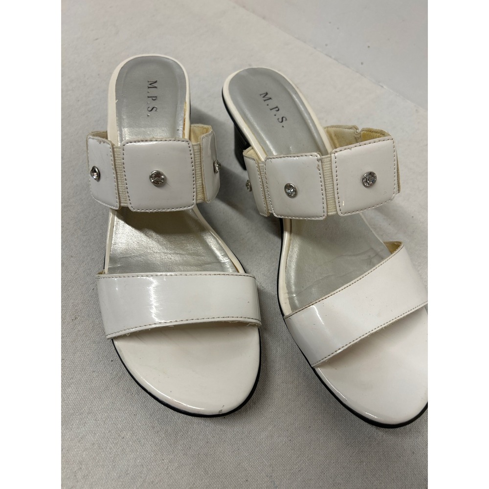 MPS Womens White Slip‎ On Open Toe Block Heel Sandals Size 7.5 M Romana